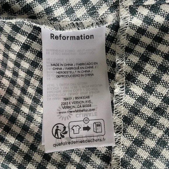 NEW Reformation Balia Midi Linen Dress Slate Check Plaid Navy White | US 2 UK 4 - Picture 9 of 15